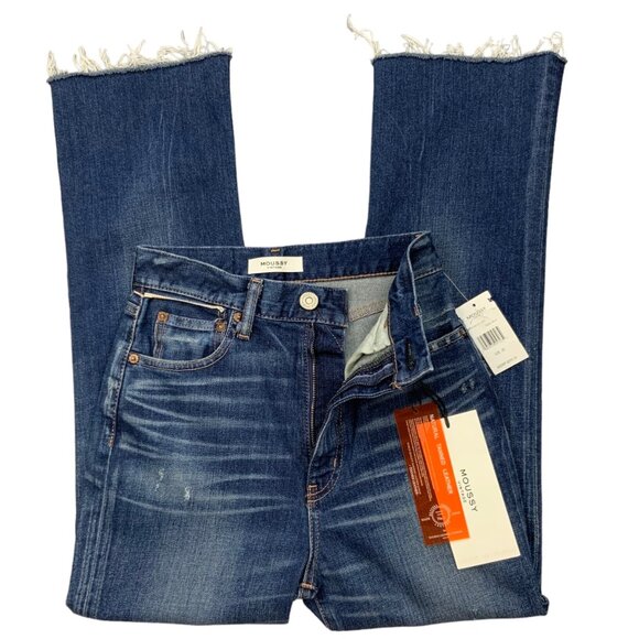 Moussy Vintage MV Rhode Flare Jeans 25 Dark Blue Distressed Cropped High Rise - Picture 3 of 12
